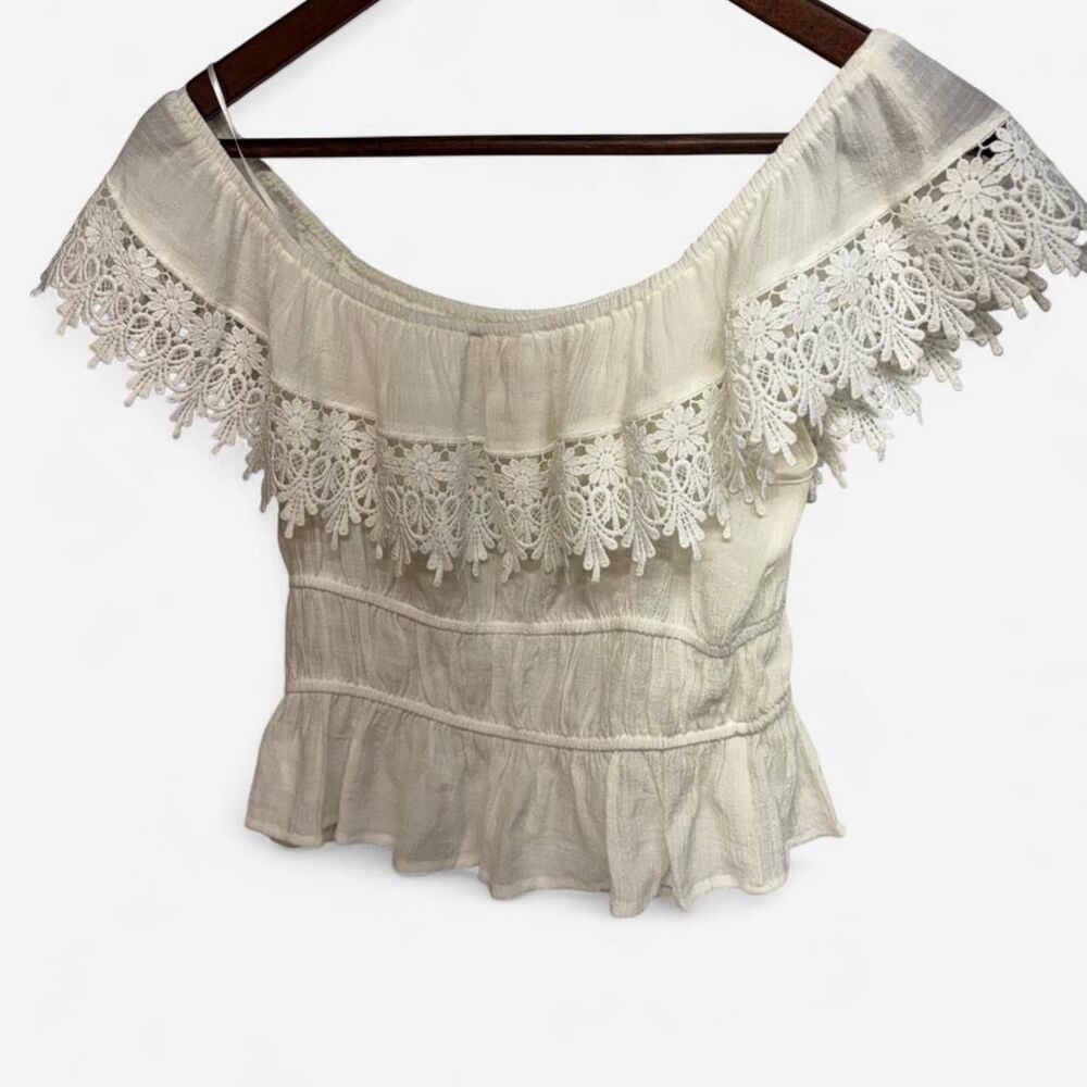 Meraki Lace Women's Medium Cream Crop-top Off Shoulder Lace Fairy Boho